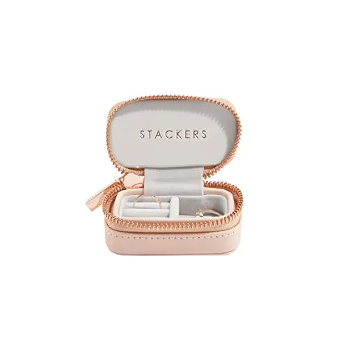 Stackers Blush Klein Reise Schmuckschatulle - Schmuckkästen mit luxuriösem Samt-Innenfutter und Kunstleder-Außenseite, ideal für die stilvolle Frau unterwegs. Klein und kompakt für eine perfekte Organisation Ihres Schmucks auf Reisen.