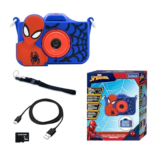 Lexibook Spider-Man 4-in-1 Kinderkamera - Experimentieren & Forschen - Multifunktionale Kamera mit Foto-, Video-, MP3- und Spiel-Funktionen, inklusive 15 personalisierbarer Rahmen und 8 GB Speicher für kreative Abenteuer.