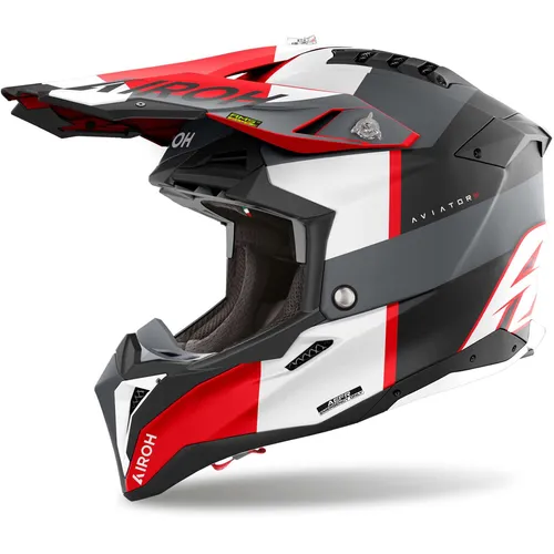 Airoh Motocross-Helm Aviator 3 Monarch - Grau/Rot Matt - Motorradhelm in Größe S, mit stylischem Grau/Rot Matt Design, bietet optimalen Schutz und Komfort für Erwachsene beim Motocross.