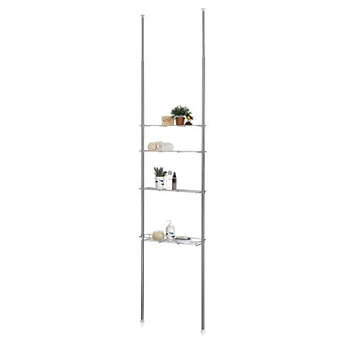 CARO-Möbel Teleskop Badregal DUNJA - höhenverstellbar von 250-280 cm, platzsparend mit 3 Ablagen und 1 Korb für optimalen Stauraum im Bad