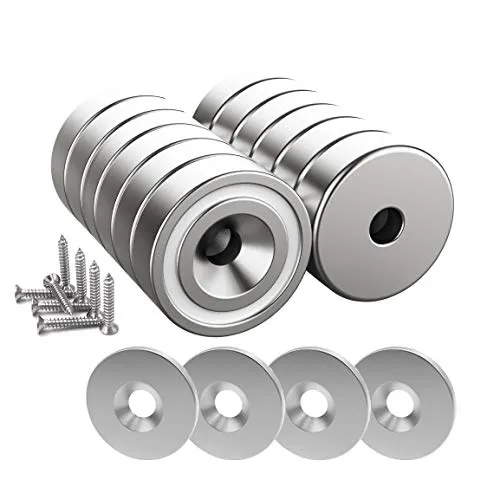 Magnetpro 12 Stück Neodym Magnete 10 KG Kraft - Seltenerdmagnete mit 10 kg Haltekraft, ideal für kreative Projekte. Inklusive 12 Stahlkissen und Schrauben für einfache Montage und vielseitige Anwendungen.