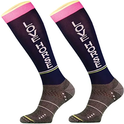 TODO Comodo Reitsocken STJMT | Reitstrümpfe Reiter Kniestrümpfe | Atmungsaktive Socken | Reitbekleidung bequem und stilvoll (STJMT 10 - Love Horse Navy, 35-38)