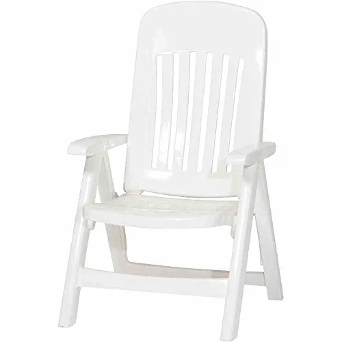 Sieger 828/W Klappsessel Comtesse - Verstellbar und Platzsparend - Essstühle, Made in Germany mit 5-fach verstellbarer Rückenlehne, ideal für Garten oder Balkon, aus robustem Vollkunststoff in elegantem Weiß.