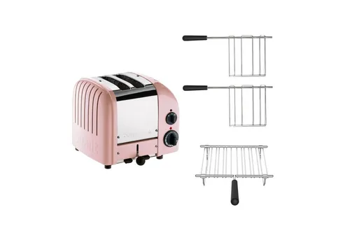 Dualit Toaster Paket 3 – 2er Toaster mit Sandwichzangen & GRATIS Brötchenaufsatz in Pink - Vielseitiger 2er Toaster mit patentierten Features wie extrabreiten Schlitzen und stufenlosem Timer. Inklusive Warmhalte- und Bagelfunktion für perfekten Genuss! Set mit Brötchenaufsatz und Sandwichzangen.