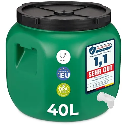 Garronda Regentonne 40 Liter mit Hahn - BPA-frei - Haushaltszubehör: Hygienisches Weithalsfass aus BPA-freiem HDPE, ideal zur Lagerung von Lebensmitteln und Flüssigkeiten, mit praktischer Entnahme durch Hahn.
