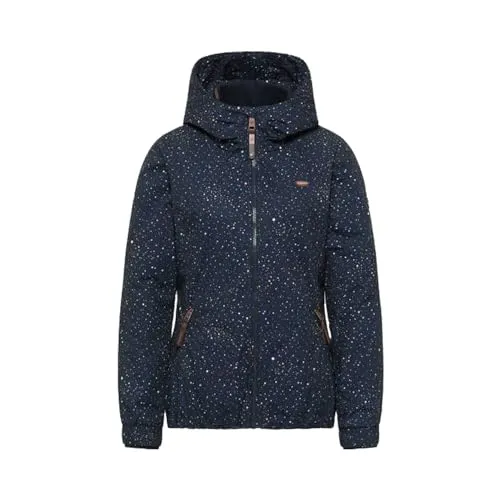 Ragwear Dizzie Damen Winterjacke XXL - Vegane Funktionsjacke mit hübschem Pünktchen Muster, wasserabweisend und ideal für Herbst und Winter. Bequemer Schnitt mit seitlichen Reißverschlusstaschen und schützender Kapuze.