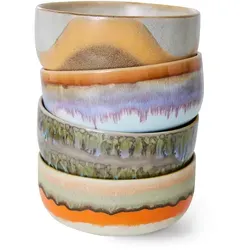 HKLiving 70s Ceramics Dessertschalen Set (4-teilig) - Schüsseln im trendigen 70er-Jahre Design, ideal für stilvolle Desserts und Snacks, perfekt für jeden Tisch.