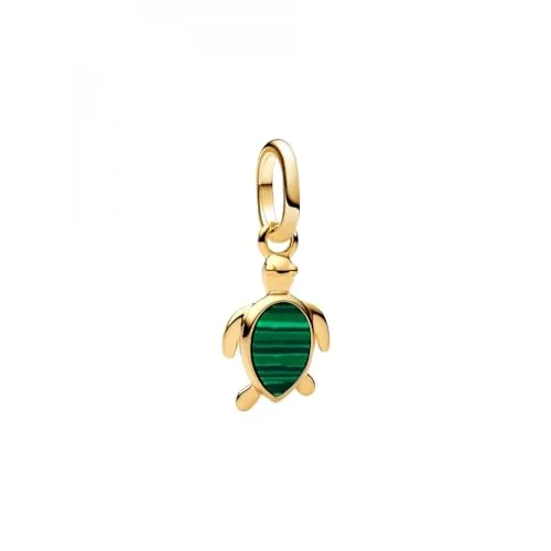 Pandora ME Grüne Schildkröte Mini-Charm-Anhänger - Bead Charms für Damen, mit Malachit und 14 Karat vergoldetem Sterling Silber, ideal für individuelle Schmuckkreationen und ein Symbol für Langlebigkeit.