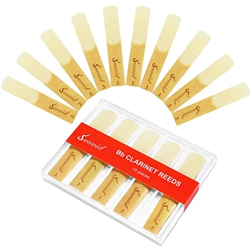 Sovvid 10er-Pack Bb-Klarinettenblätter mit Kunststoffbox, Stärke 3,0 Blätter für Klarinette, dünnere Blattspitze und ungefüllter Schnitt für einfaches Spiel, traditionelle Blätter für Klarinette