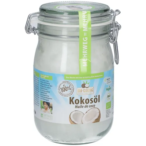 Dr. Goerg Kokos Öl, Bügelglas, 1l - Premium-Bio-Kokosöl aus erntefrischen Kokosnüssen, ideal für gesundes Kochen und Backen, reich an Nährstoffen und aus kontrolliert biologischem Anbau.
