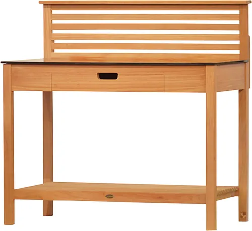Kai Wiechmann Pflanztisch Premium Teak - Wetterfester Blumentisch aus hochwertigem Teakholz mit Granitplatte, ideal für Gartenliebhaber. Ergonomische Arbeitshöhe entlastet den Rücken und bietet viel Stauraum für Ihre Gartengeräte.