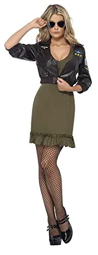 Smiffys, Damen Sexy Top Gun Kostüm, Kleid und Bomber Jacke, Top Gun, Größe: 44-46, 39449