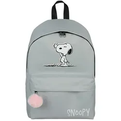 Undercover Backpack Grau - Snoopy - Stylischer grauer Rucksack mit Snoopy-Motiv, geräumigem Hauptfach und praktischer Fronttasche. Mit verstellbaren Schulterriemen und einem süßen Pompon-Detail, ideal für den Alltag.