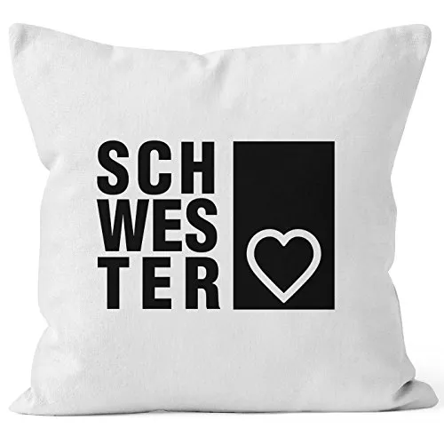 MoonWorks Kissenbezug Schwesterherz Schwester Geschenk Geburtstag Kissen-Hülle 40x40 Baumwolle weiß 40cm x 40cm