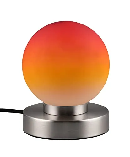 RL LIVE YOUR LIGHT Tischleuchte Prinz II R54011018 - Moderne Tischlampe aus Metall in Nickel matt mit stylishen Glasfarbverlauf in Orange/Rot. Mit praktischer On/Off Touch-Funktion für einfaches Ein- und Ausschalten. Exkl. 1x E14 Leuchtmittel.