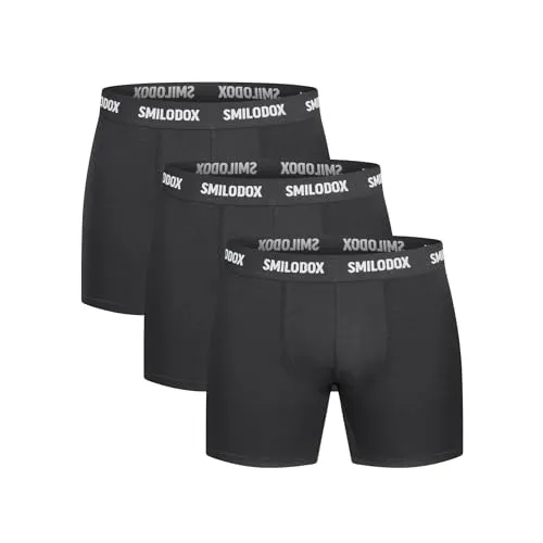 SMILODOX Herren Boxershorts 3er Set - Elastische & Atmungsaktive Unterwäsche für Männer - Herren-Boxershorts aus hochwertigen Modalfasern, die perfekten Sitz und Tragekomfort bieten. Ideal für Alltag und Sport, mit stylischem Logo Waistband.