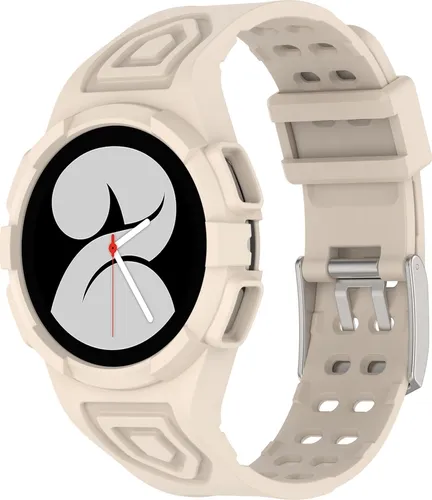 Für Samsung Galaxy Watch 5 Pro 45mm Silikon Uhrenarmband mit integriertem Gehäuse Creme Ersatz Armband Smart Uhr