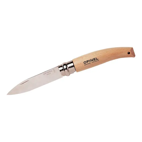 Opinel Garden N°08 Jagdmesser - Hochwertiges Jagdmesser mit 8,5 cm Klinge aus rostfreiem Stahl, ergonomischem Buchenholzgriff und stilvollem Design in Hellgelb bis Rosa. Ideal für Outdoor-Aktivitäten und den täglichen Gebrauch.