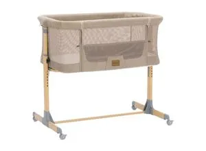 Fillikid Beistellbett Air caramel inkl. Rollen - Beistellbett für Neugeborene, 6-fach höhenverstellbar und mit Gurt zur sicheren Befestigung am Elternbett, ideal für einen harmonischen Schlafplatz.