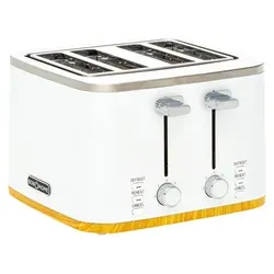 BOB HOME Toaster BUONGIORNO PANE 4-Scheiben - Weiß - Toaster mit 4 Schlitzen, stufenlos einstellbarem Bräunungsgrad und praktischem Brötchenaufsatz. Stilvolles Edelstahl-Design mit Holzdekor, ideal für jede Küche.