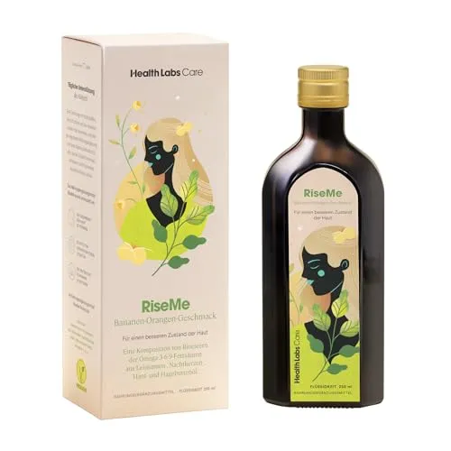 Vegan Omega 3 6 9 mit Estern Premium Öl flüssig mit Vitamin A, D, E hochdosiert, die Gesundheit und den Zusatnd der Haut unterstützen, V Label Lizenz 250ml, Banane-Orangengeschmack| Health Labs Care