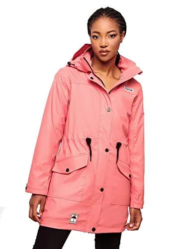 Navahoo Damen Regenmantel Deike - Wasserdicht und Warm - Funktionsjacke mit tailliertem Schnitt, flauschigem Teddyfutter und abnehmbarer Kapuze, ideal für nasse Tage und kalte Temperaturen.