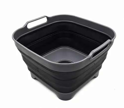 SAMMART TPE und Polypropylen, 10 Litres Faltschale mit Ablassschraube - Tragbare Geschirrspülwanne - Platzsparendes Küchenablagefach (Garu/Schwarz, 1)