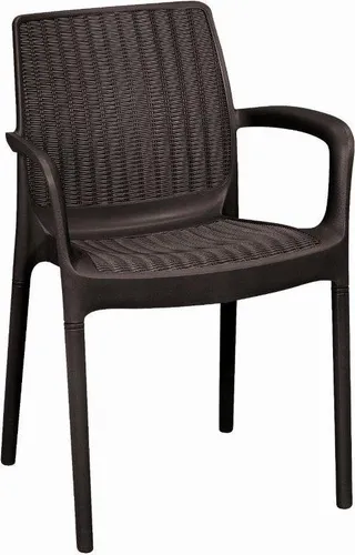 Curver Gartenstuhl Bali Mono – Whiskeybraun - Eleganter Gartenstuhl mit Armlehnen, wetterfest und langlebig. Ideal für Garten, Terrasse oder Balkon. Pflegeleicht und im modernen Technorattan-Look gestaltet.