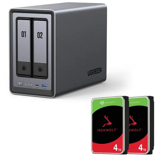 Ugreen NASync DXP2800 NAS System 2-Bay mit 8 TB SEAGATE Festplatte - NAS-System mit 2-Bay für flexible Speichererweiterung, inklusive 2x 4 TB SEAGATE Festplatten für hohe Kapazität und Datensicherheit.