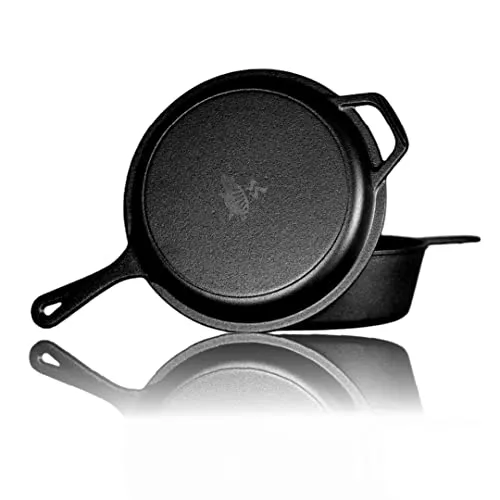 Grillschweine Cooker 2126-2 in 1 gusseisener Multikocher: Kochtopf und Bratpfanne - geeignet für Grill, Elektroherd, Backofen, Induktionsherd, Gasherd