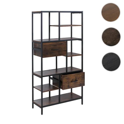 Mendler Regal HWC-P11 im Industrial-Look - Stylisches Bücherregal mit stabilem Eisenrahmen und MDF-Ablagen. Bietet viel Platz für Deko und Bücher. Zwei große Schubladen sorgen für praktischen Stauraum. Maße: 150x81x33 cm.
