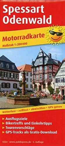 Spessart - Odenwald: Motorradkarte mit GPS-Tracks zum kostenlosen Download, Ausflugszielen, Bikertreffs, Einkehrtipps und Tourenvorschlägen, ... GPS-genau. 1:200000 (Motorradkarte: MK)