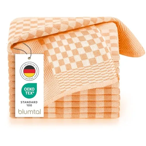 Blumtal Geschirrtücher Baumwolle 50x70 cm im 5er Set - Oeko-TEX zertifizierte Küchentücher - extrem saugstarke Geschirrhandtücher - Küchenhandtücher waschbar 95 °C - Geschirrtuch Orange