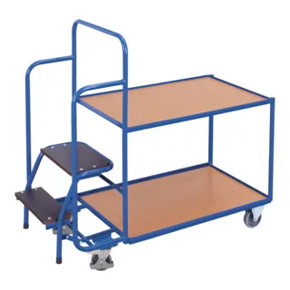 VARIOfit Kommissionierwagen sw-600.614, 2 Etagen mit Trittstufen - Kommissionierwagen & Beistellwagen, 2 Etagen mit einer Tragkraft von 250 kg, ideal für effizientes Arbeiten in Lager und Werkstatt. Made in Europe und 12 Jahre Garantie!