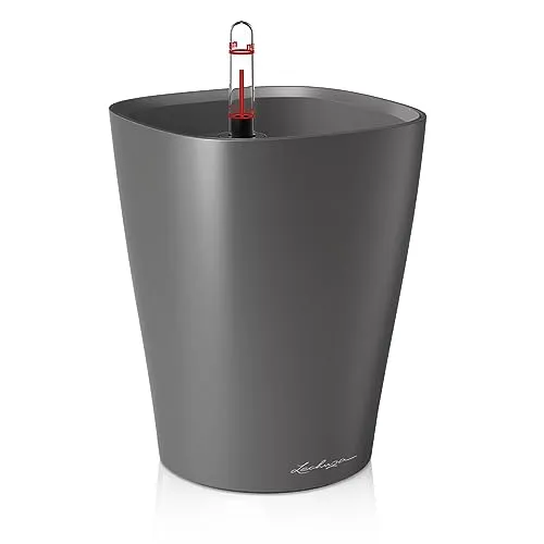 Lechuza Deltini Blumentopf klein anthrazit metallic grau - stilvoller Pflanzbehälter mit 1,2 l Volumen für drinnen und draußen