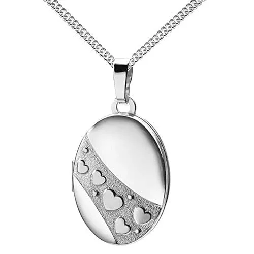 JEVELION Silberkette Medaillon Hochglanz für 2 Bilder 925 Silber Bild Amulett mit Herzen zum Öffnen für Damen mit Halskette und Schmuck-Etui Mit Halskette - Kettenlänge 50 cm.