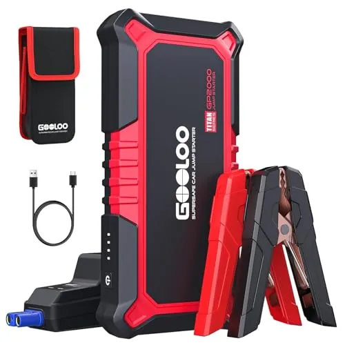 GOOLOO GP2000 Auto Starthilfe Powerbank - Starthilfegeräte für Autobatterien, mit 2000A Spitzenstrom, ideal für 8.0L Benzin und 6.0L Diesel, inklusive Powerbank-Funktion und 10 Sicherheitsmaßnahmen für höchste Sicherheit.