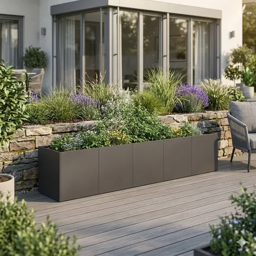 vidaXL Blumentopf Pflanzkübel Schwarz 200x40x80 cm aus Kaltgewalztem Stahl - Garten-Zubehör, langlebig und stabil mit offenem Bodendesign für gesundes Pflanzenwachstum und vielseitige Bepflanzungsoptionen.