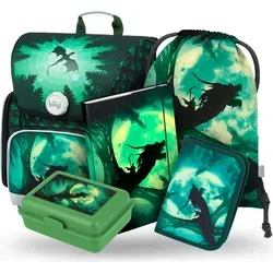 BAAGL SET 5 Ergo Dragon: Schulranzen mit perfekter Ergonomie - Schulranzen-Set für die 1. bis 2. Klasse, mit ergonomischem Design, verstellbaren Gurten und magnetischem Fidlock-Verschluss für höchste Sicherheit und Komfort.
