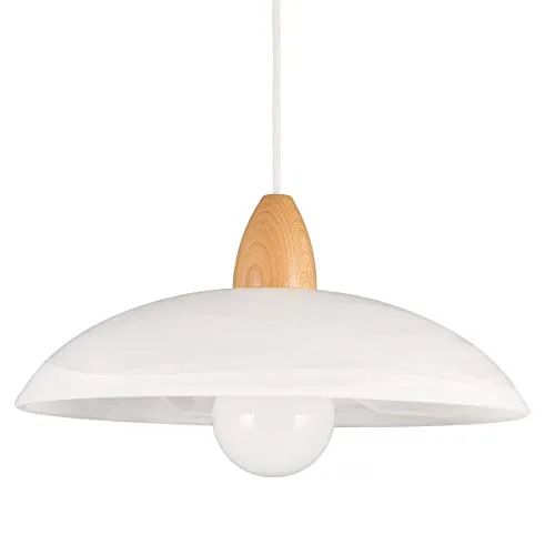 Helios Leuchten Pendelleuchte Alabasterglas Holz Buche - Hängeleuchte mit einzigartigem Alabasterglas und lackiertem Buchenholz, ideal für Küche und Esszimmer. Extralange, anpassbare Aufhängung für individuelle Gestaltung.