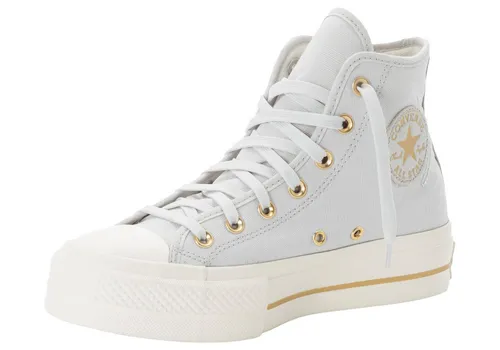 Converse A08237C All Star Lift Grey/EGRET/Gold Gr. 38 - Damen-Sneaker mit texturiertem Canvas-Obermaterial und OrthoLite-Polster für optimalen Komfort, hohe Plattform für zusätzliche Höhe und stylishe Ledereinsätze.