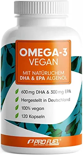 Omega-3 Vegan Kapseln 120x - Hochdosiert mit 2000 mg Algenöl - Omega-3 Öl Kapseln mit 600 mg DHA & 300 mg EPA, pflanzliche Alternative zu Fischöl, unterstützt Herz- und Gehirnfunktion, laborgeprüft und Made in Germany.