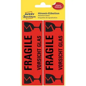 Avery Zweckform Warnetiketten 3050 Rot »fragile Vorsicht Glas« - Vielzweck-Etiketten, 119 x 38 mm, ideal zum Schutz zerbrechlicher Gegenstände beim Versand