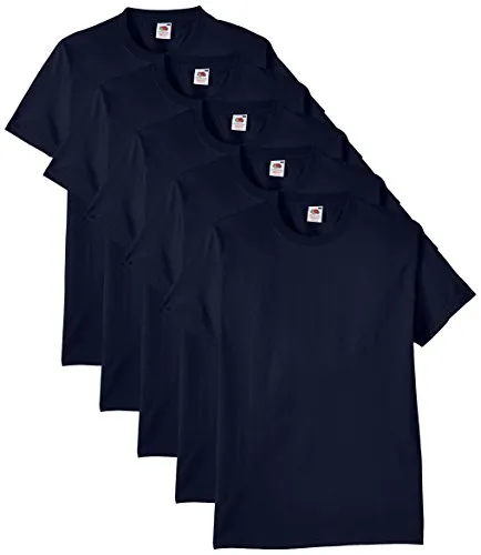 Fruit of the Loom Herren Regular Fit T-Shirt Heavy Cotton Tee Shirt 5 pack, Blau (Navy), M