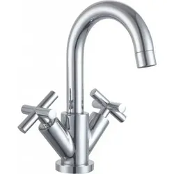 Waschtischarmatur Jawa mit Push Open Ablaufgarnitur - Hochwertige Messingarmatur in Chrom, ausgestattet mit keramischer Kartusche für präzise Wasserregulierung. Inklusive Befestigungsmaterial für einfache Installation.