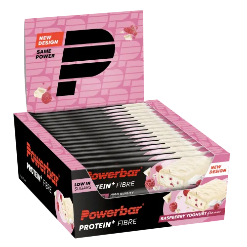 Powerbar Protein Plus Fibre Riegel - Himbeer-Joghurt - Proteinriegel mit 35g, ballaststoffreich und zuckerarm, ideal für Snacks zwischen den Mahlzeiten oder nach dem Training.