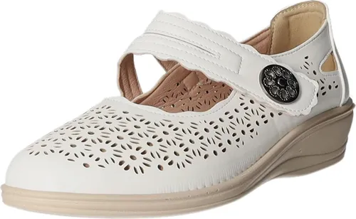 Donna Andrea Damen-Slipper Weiß - Größe 38 - Stylische Damen-Slipper mit Klettverschluss für einfachen Einstieg. Hochwertiges Kunstleder sorgt für Komfort, während die sportliche Laufsohle mit Keilabsatz Eleganz verleiht. Ideal für den Alltag!