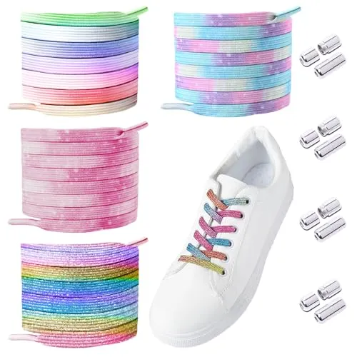 MEMOFYND 4 paar bunte Schnürsenkel ohne Krawatte, elastische Schnürsenkel mit Metallschnalle, universelle Ersatzschnürsenkel, geeignet für Segeltuchschuhe, Sportschuhe, Stiefel, Hosenseil (120 cm)