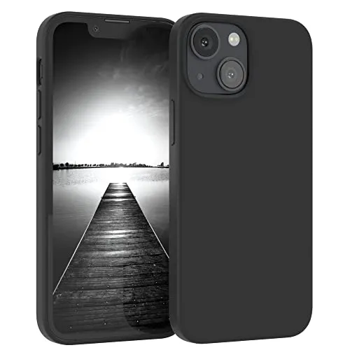 EAZY CASE Premium Silikon Handyhülle kompatibel mit iPhone 13 Mini Slimcover mit Kameraschutz und Innenfutter, Silikonhülle, Schutzhülle, Bumper, Handy Case, Hülle, Softcase, Schwarz
