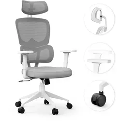 SENSE7 VENO Ergonomischer Bürostuhl Schreibtischstuhl Weiß Geteilte Rückenlehne Kopfstütze Netzrücken Homeoffice Chefsessel PC Stuhl Gummiroll... - Grau